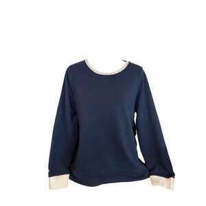 Nautica Womens XL Navy Blue Pullover Sweatshirt Long Sleeves Cotton Cozycore